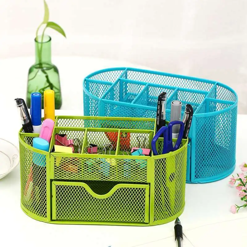 

Iron Stationery Pen Holder Storage Rack Student Desk Pen Insertion Cosmetic Drawer Type Organizing Box School Office Supplies