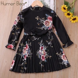 Humor Bear Girls Dress manica lunga Floarl Bow Blet processo di crimpatura Casual abbigliamento per bambini vestito per bambini