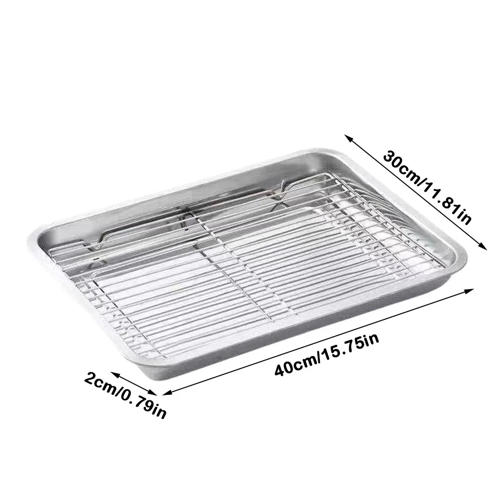 Durable Non-Stick Stainless Steel Baking Pan with Cooling Rack Square BBQ Tray Removable Oven Rack for Cooking Roasting