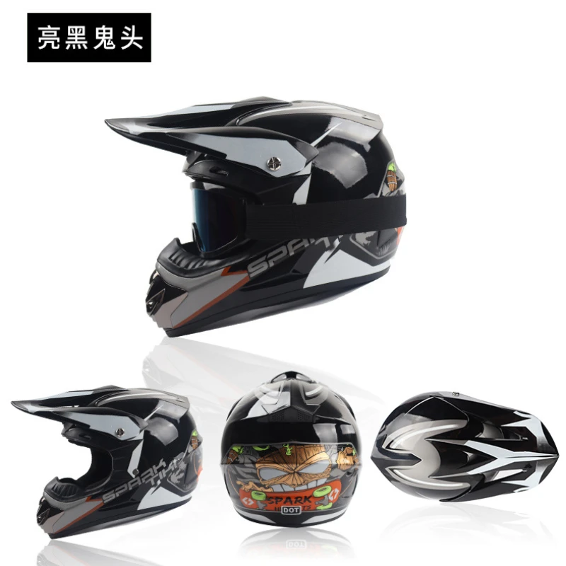 Helm sepeda motor Off-road, kendaraan balap ringan Kart gunung Full-face helm keselamatan keren dengan kacamata