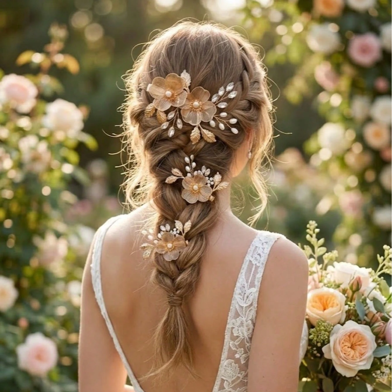 Golden Alloy Flower Crystal Pearl Leaf Gift Handmade Fashion Hair Clip Bridal Wedding Hair Accessories Jewelry Hair Clip Hairpin