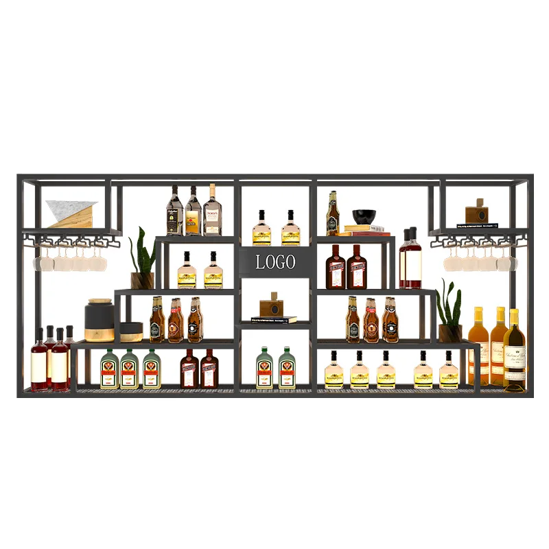 Custom Wine Rack Bar Counter Wall Hanging Wine Cabinet Bar Wine Rack Restaurante Metal Wine Storage Rack Wall Iron Display Rack