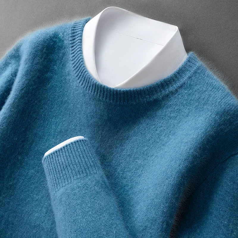 

CHICUU Men Autumn Winter Basic 100% Cashmere Knitted O-neck Pullover Sweater Thick Warm Solid Long Sleeve Cashmere Jumpers