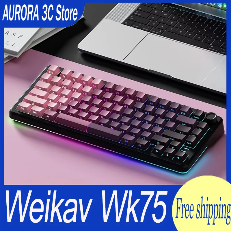 Weikav Wk75 Mechanical Keyboard Wireless Tri Mode Custom Hot Swap Rgb With Screen Esport Gamer Keyboard For Pc Accessory Gift ﻿