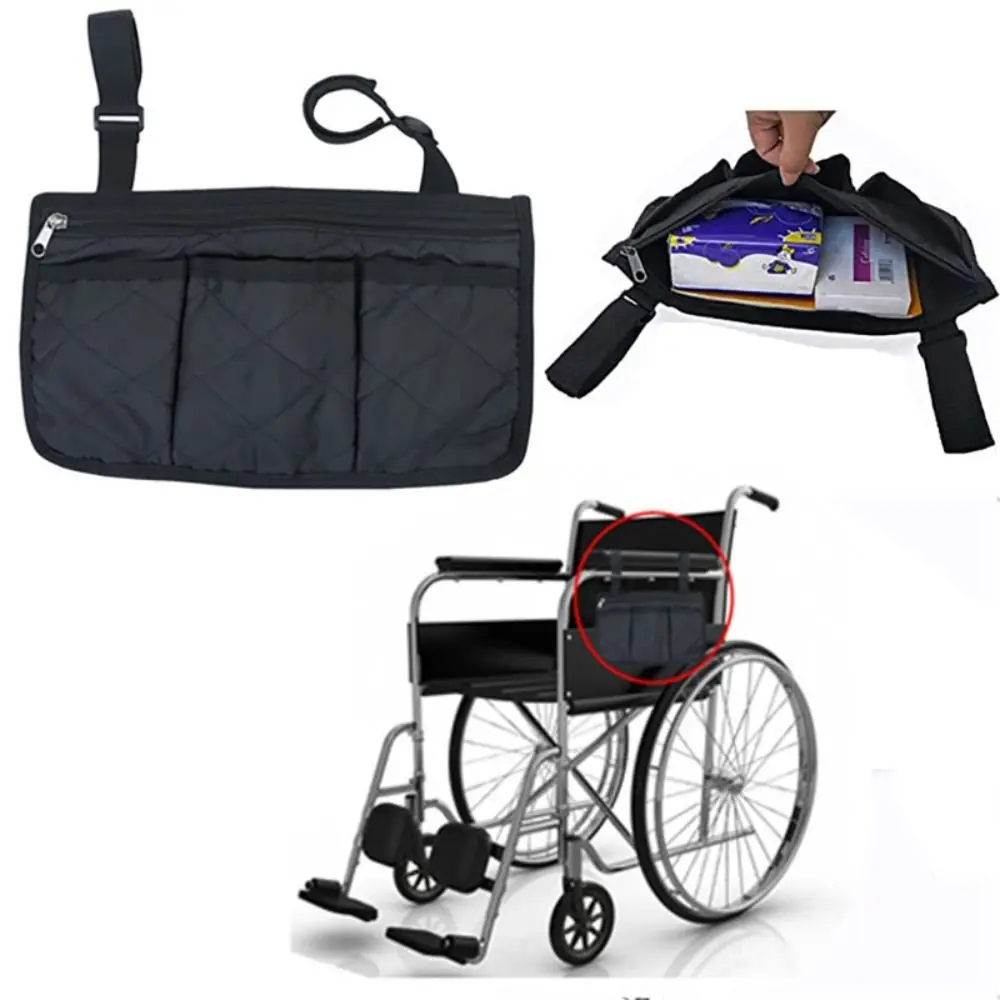 Multi-pocket Wheelchair Hanging Bag Portable Waterproof Seat Armrest Side Storage Bag Large Capacity Folding Arm Rest Pouch
