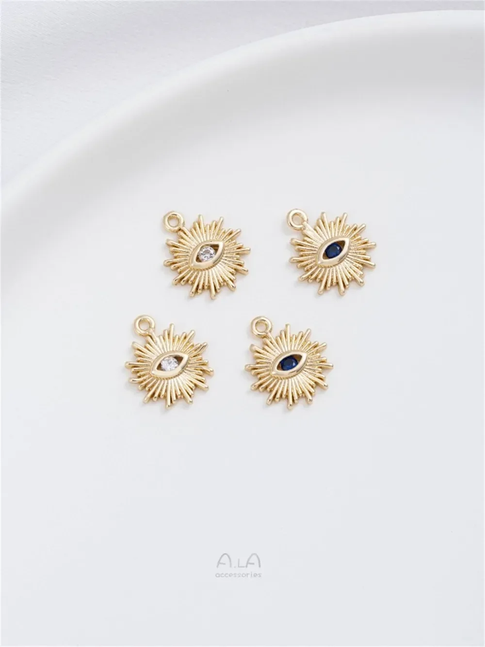 14K Gold-inlaid Zirconium Sun Eye Pendant Handmade DIY Jewelry Small Charms for Earring Bracelet K555