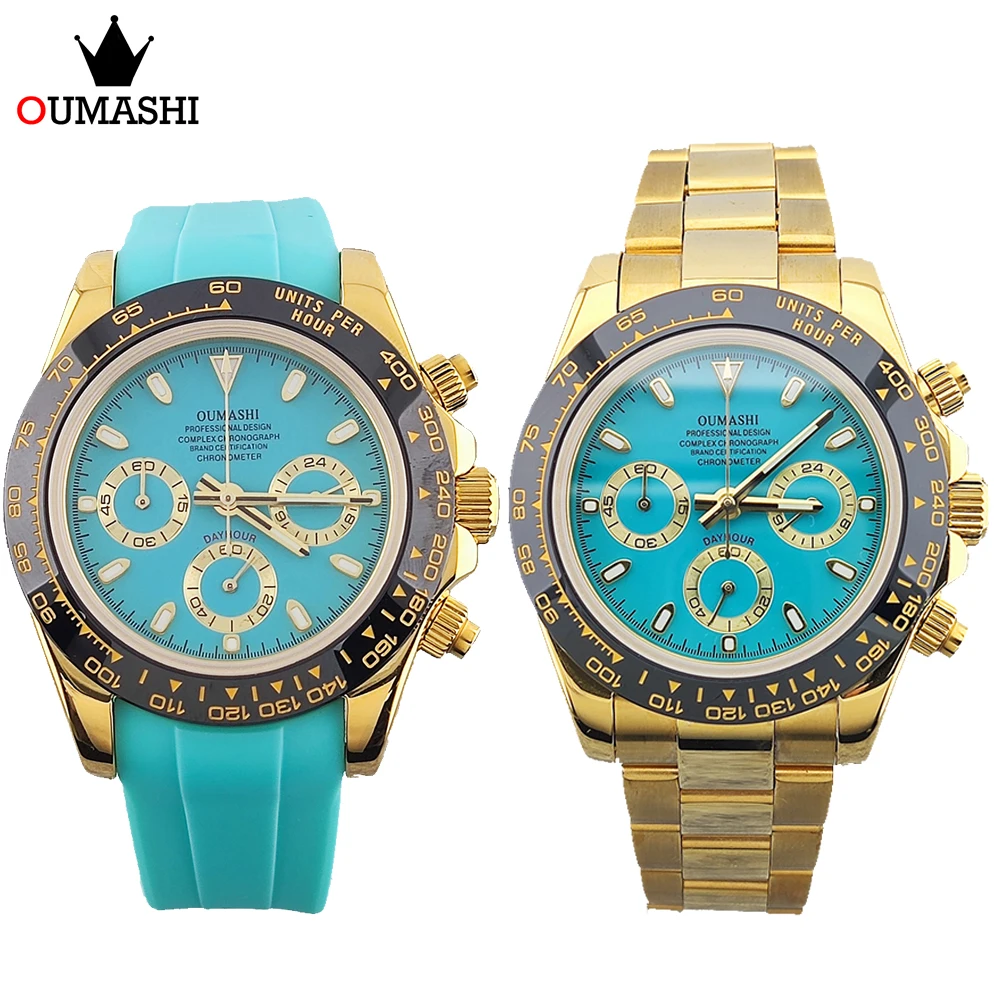 

OUMASHI Men's Quartz Chronograph Watch with Sky Blue Dial VK63 Movement Sapphire Glass Stainless Steel Waterproof 10atm