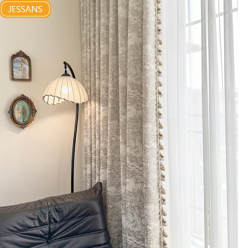 

Бежевые жаккардовые утолщенные плотные шторы с растениями для гостиной, спальни, французского окна, балкона, индивидуальные готовые шторы