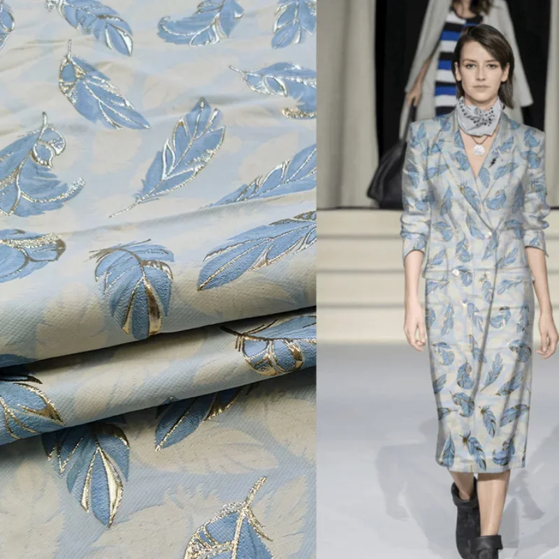 

Лидер продаж, жаккардовая парчовая ткань для платья, полиэстер, металлическая проволока, модные костюмы с перьями, дизайн, ткань для шитья на метр