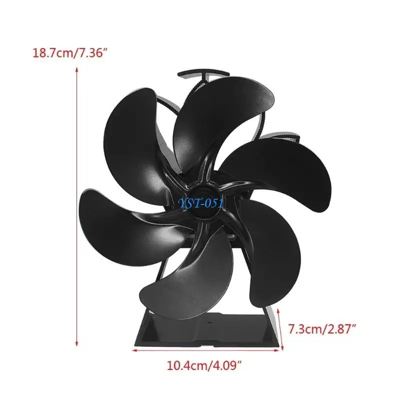 E15A 6 Blade Heat تعمل بالموقد الذي يعمل بالموقد المصغر مروحة مروحة السجل الخشب حرق المروحة هادئة توزيع حرارة فعالة كفاءة