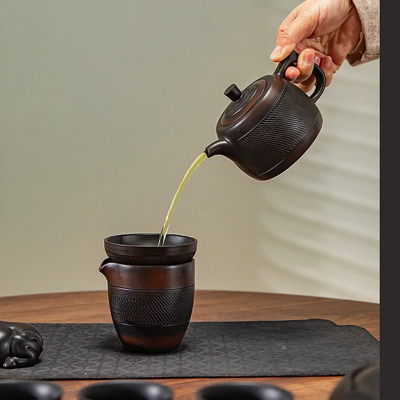 Jianshui Clay Purple Pottery Carving Teapot Hand Painted Antique Relief Teapot Household Teapot Kungfu Tea Set Kettle