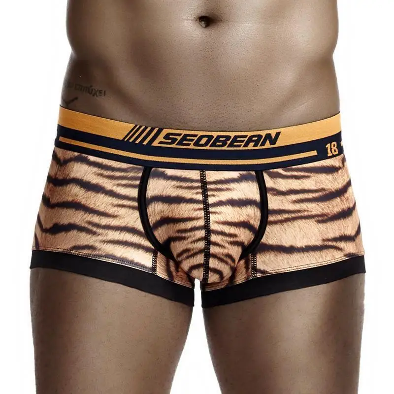 SEOBEAN Brand Underwear Tiger Stripe Men's Boxers Silky Fabric Male Panties Sexy Low Waist Boxer Shorts Calzoncillos Cuecas