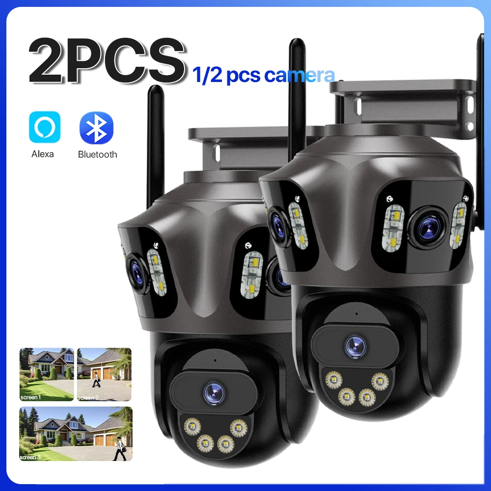 

2PCS Three Lens Three Screen 4K HD WIFI IP Camera Outdoor Wireless Outdoor Camera Auto Tracking CCTV Video Security iCsee