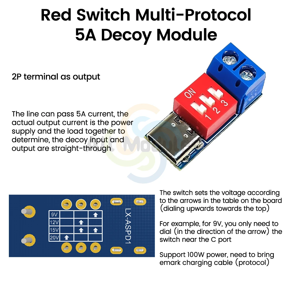 PD/QC decoy fast charging trigger module adjustable voltage dial code adjustment 5V9V12V20V type-c interface