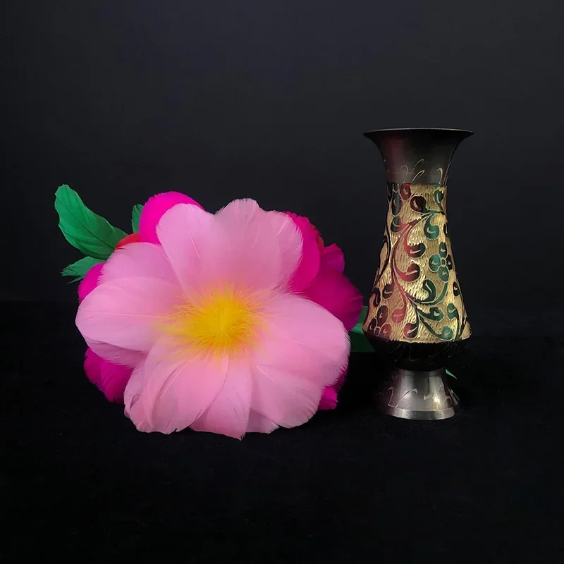 Deluxe Magic Trick Multicolor Vase Metal Cane Transform to Feather or Flower Stage Illusion Gimmick for Professional Magicians