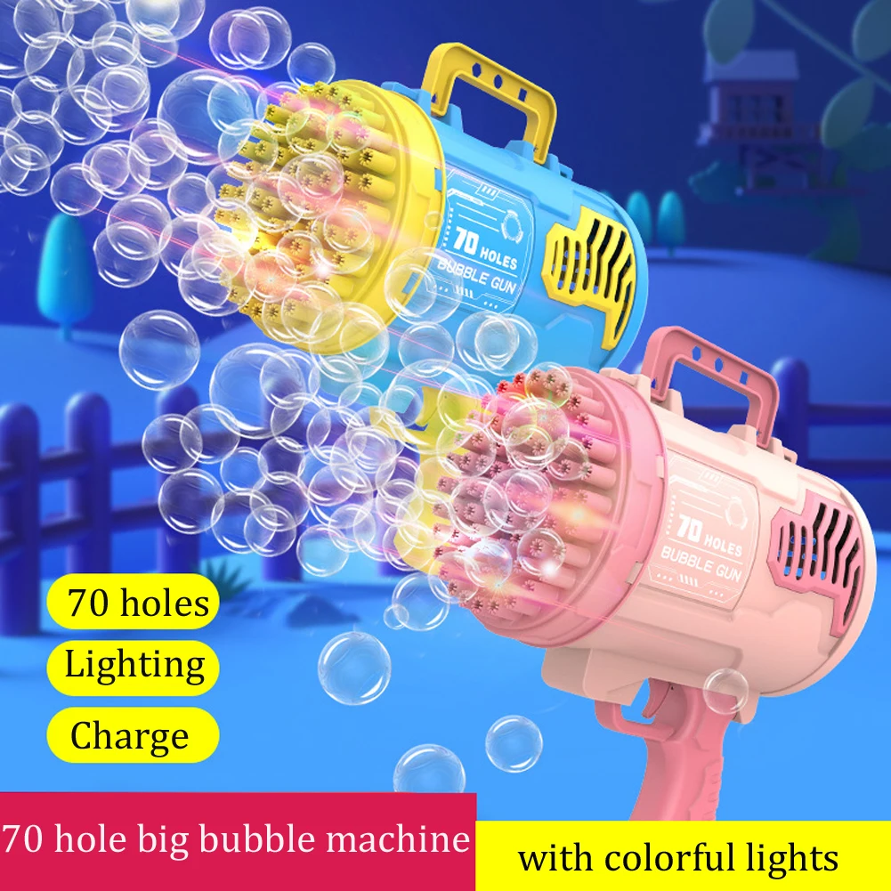 Rechargeable Bubble Gun Rocket 69/70 Hole Bubble Machine Gun Launcher Shape Automatic Blowing Soap Toys Children's Gift Toys