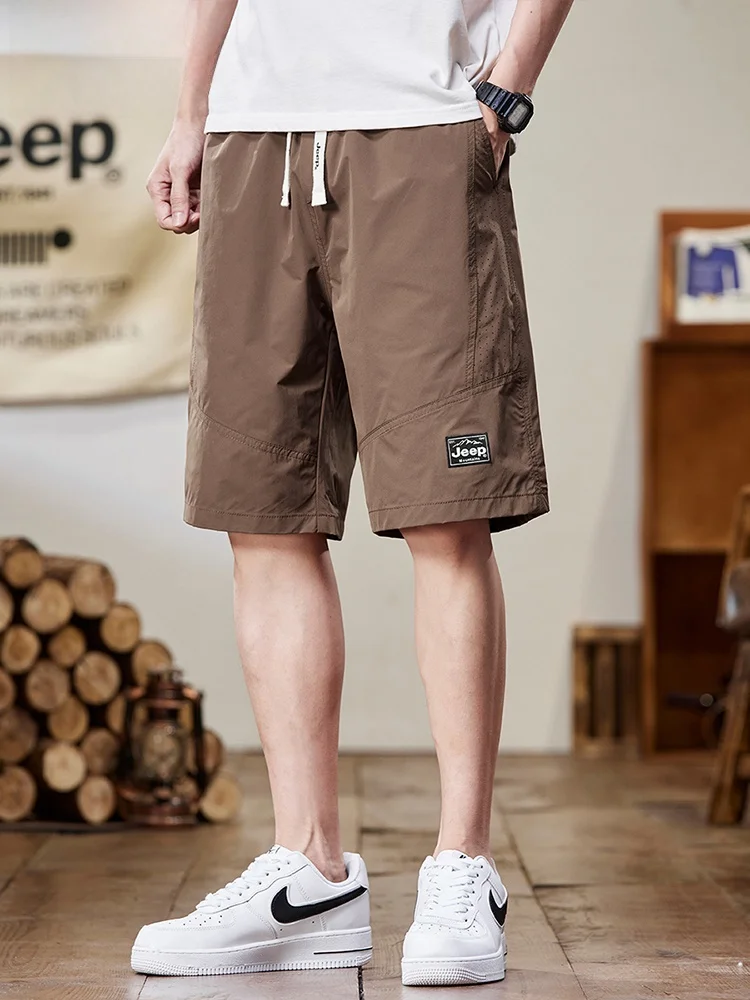 

Мужские летние повседневные шорты из ледяного шелка, свободные, прямого кроя, длиной до колена, быстросохнущие, спортивные, средней длины