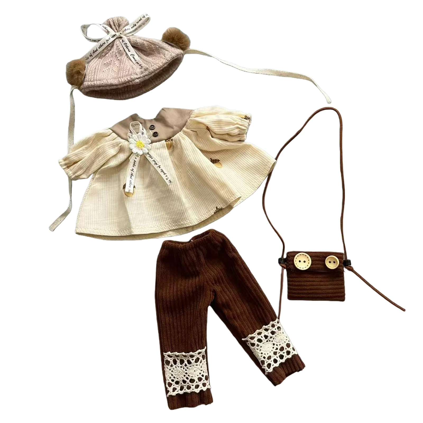 

Комплект одежды для BJD кукол 1/6 (30 см) в стиле Cottagecore с тематикой Acorn (только одежда, без куклы): шляпа, топ, брюки, сумка, носки. Подарок для коллекционеров.