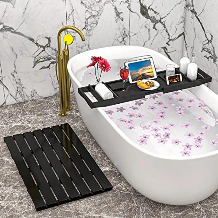 

Bathtub Caddy Tray and Bamboo Bath Mat for Luxury Spa Bath Black