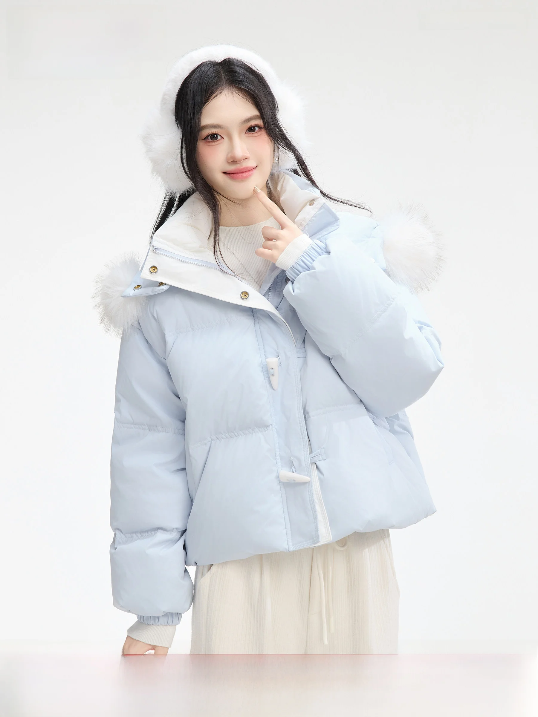 

Blue ort down Jaet Women's Winter New Sle Soft Weave Du down Coat Warm Casual Loose Fit Polyester Fiber High Waist