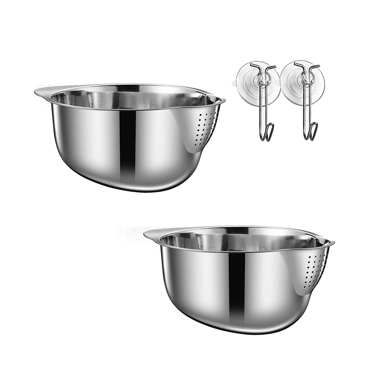 

2 Pack Stainless Steel Rice Washing Bowls,Sieve for Washing Rice and Vegetables,Vegetables,with Stable Adhesive Hook