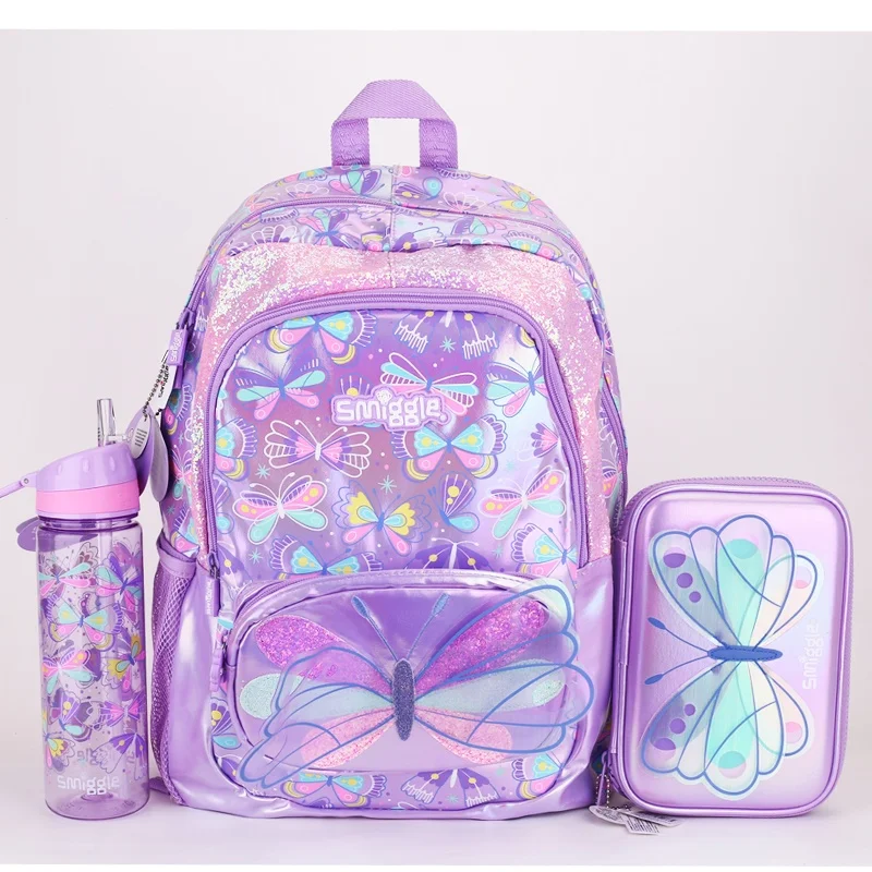 New Arrival Australia Smiggle Original Girls Backpack Purple Butterfly Schoolbag Waterproof 16inches Backpack Kids Birthday Gift