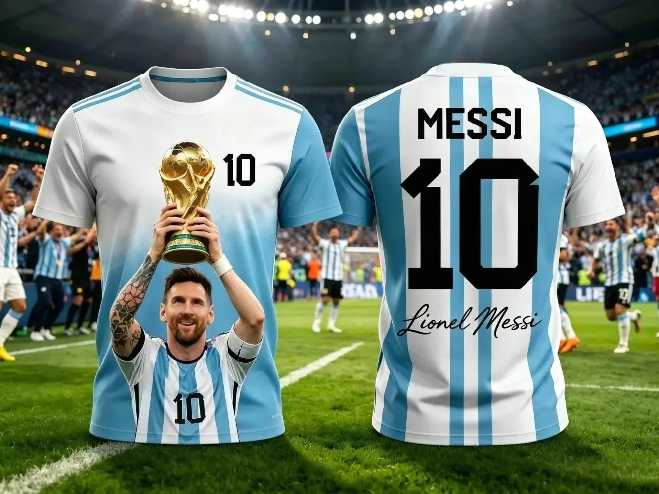 Messi No.10 Argentina Sky Blue White Striped Soccer Jersey For Kids Boys Girls Quick Dry Breathable Fan Sports Short Sleeve Tops