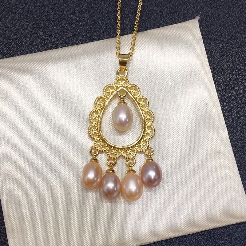 

Zhuji 5A grade natural freshwater pearl necklace retro lace mixed color droplet pearl pendant