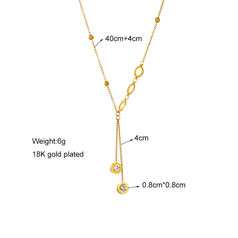 RAKOL Stainless Steel Roman Numerals Necklace for Women Gold-Color Fashion Zircon Long Pendant Necklaces Girls Jewelry image 6