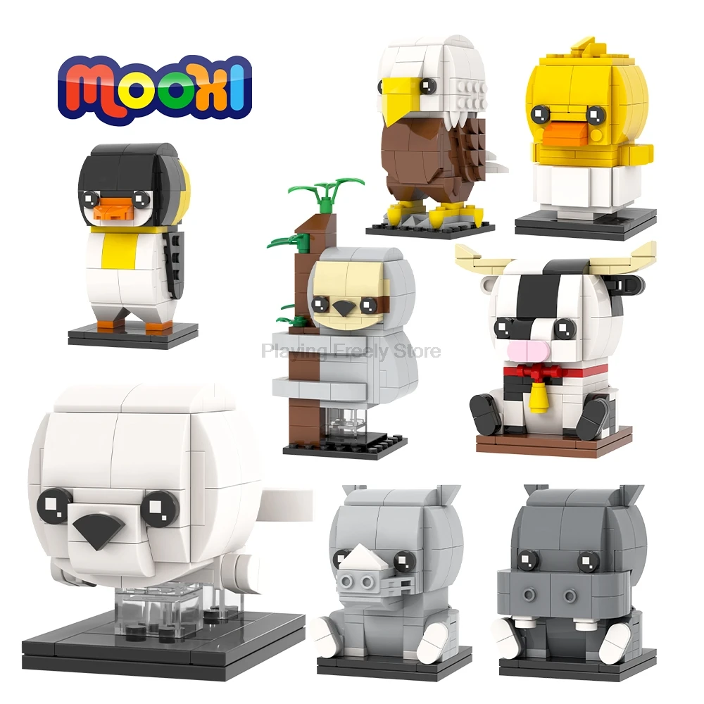 MOC الحيوانات Brickheadz الكسل ختم الماشية فرس النهر الكركدن النسر البطريق متوافق ألعاب مكعبات البناء للأطفال أصدقاء الهدايا ثلاثية الأبعاد #1