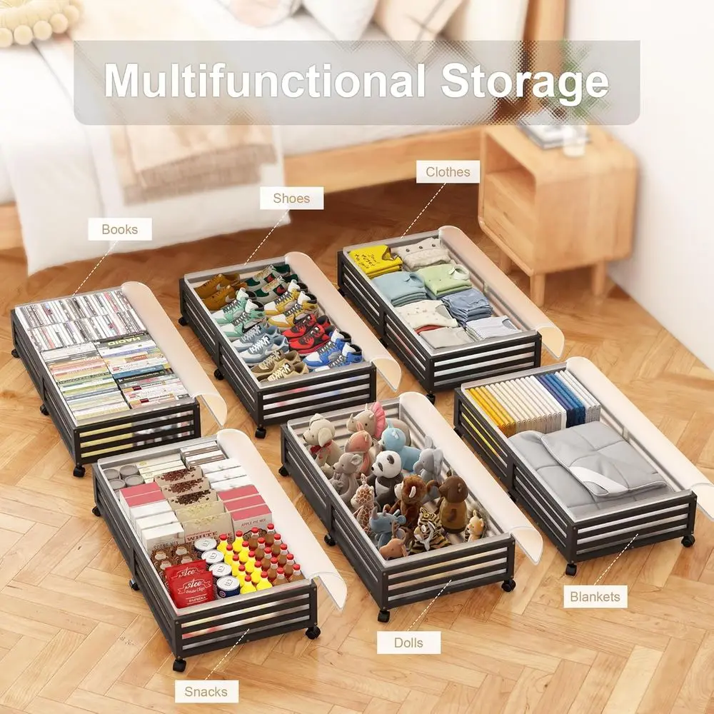 Duże bambusowe pojemniki do przechowywania pod łóżko z kółkami - pojemniki do układania w stosy na buty, ubrania i pościel (2 sztuki, czarne, 33,07 l x