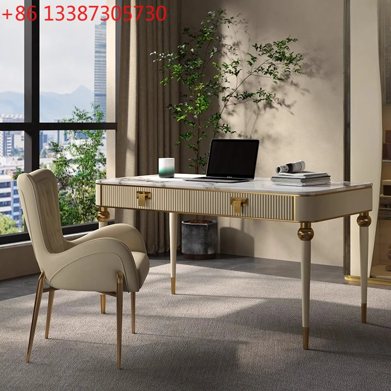 Scrivania da studio di lusso leggera, scrivania moderna di fascia alta per la casa in ardesia di marmo