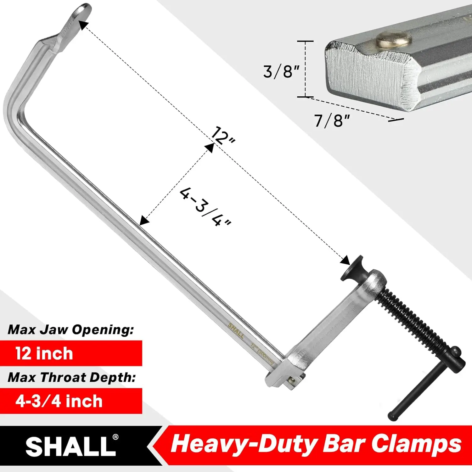 12 in Heavy-duty Bar Clamps, 4-Pack Drop Forged Steel Welding F Clamps, All-Steel Thick Rail Wood Clamps with 1200Lbs Load Limit