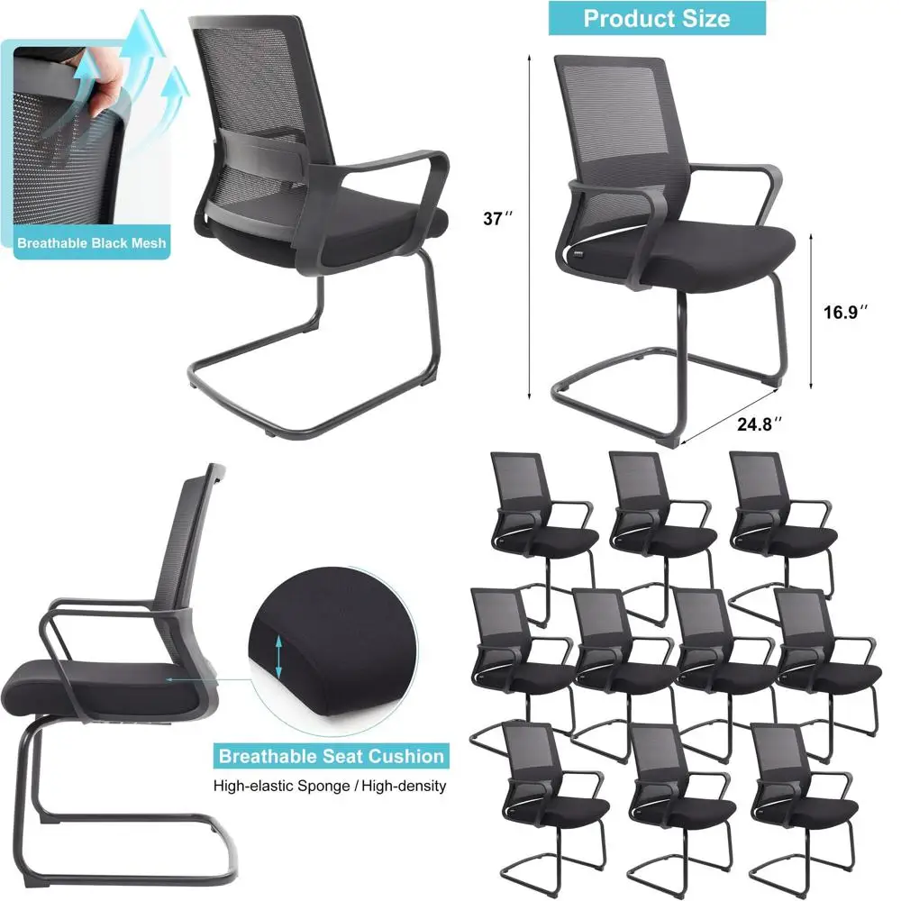 

10-Piece Set of Sleek Mesh Back Sled Base Chairs for Conference and Waiting Rooms