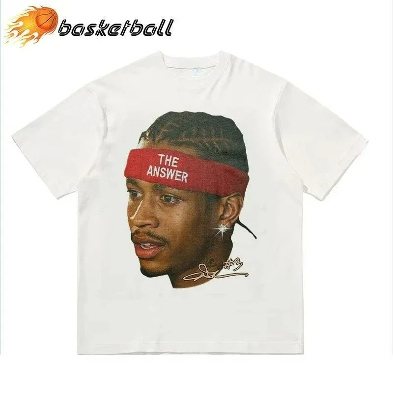 NBA Iverson, ropa de calle estampada, camisetas deportivas de baloncesto, camisetas de verano para hombres y mujeres, camisetas deportivas holgadas de manga corta a la moda