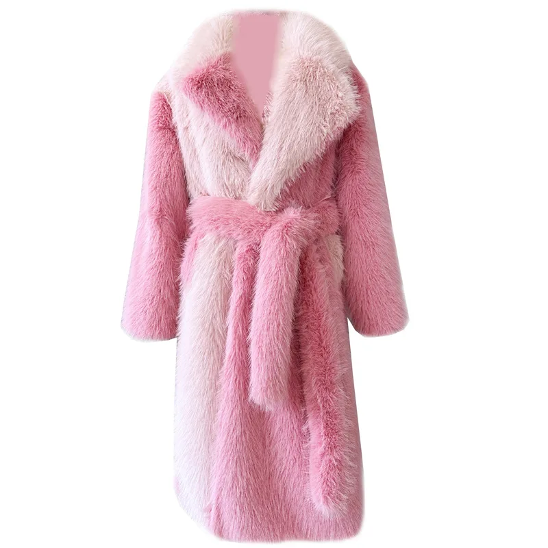 الدانتيل يصل النساء الشتاء الفراء الاصطناعي سترة اللون منعت بولو الرقبة جيوب معطف فرو المنك للإناث مقطعة الخصر سيدة معطف الفرو