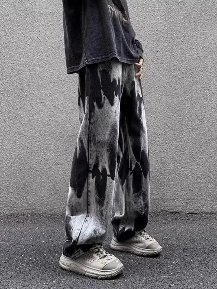 

Свободные мужские джинсы с принтом тай-дай High Street Sle, осень-зима, большие размеры 300, повседневные брюки с прямыми штанинами, модный бренд