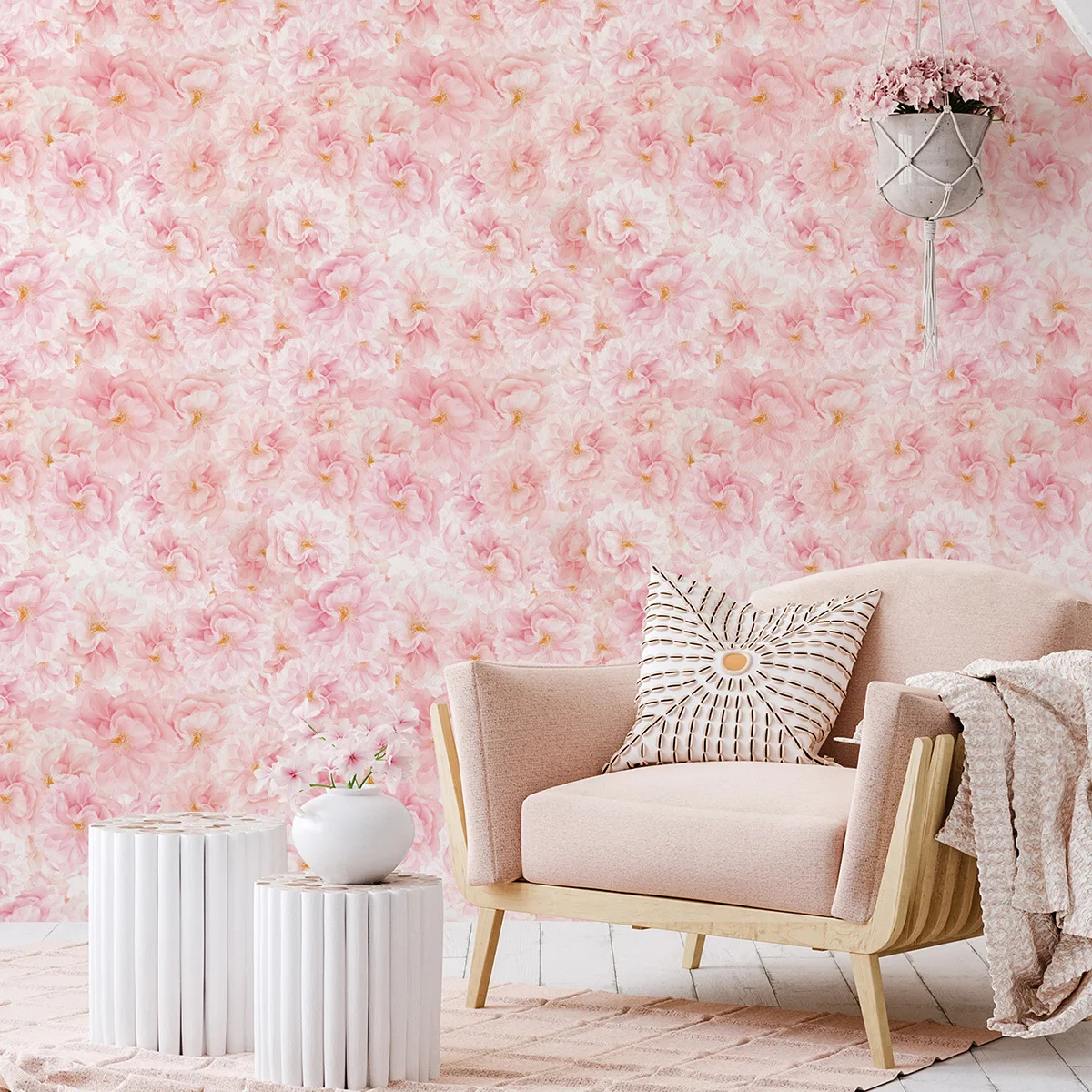 Peel and Stick Wallpaper Boho Contact Paper Pink White Self Adhesive Removable Modern Wall Paper for Bedroom Bathroom