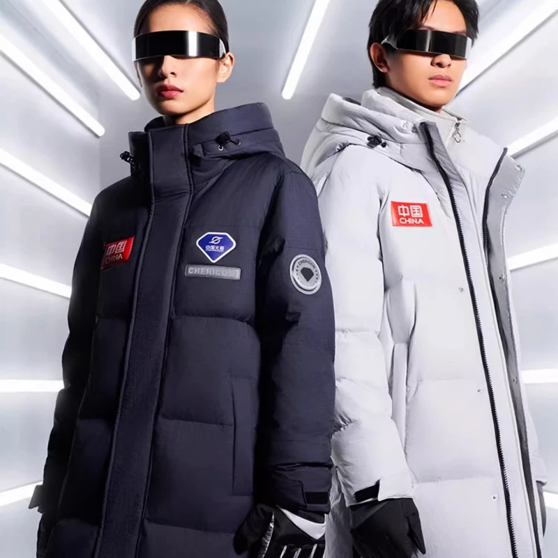 سترة Chericom Rocket طويلة مع فتحة بسحاب وأساور مقاومة للرياح وجيوب مائلة معطف ثقيل الوزن Y299078Y