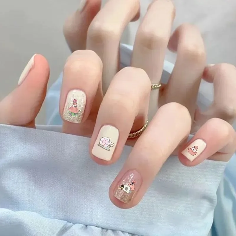 Desenhos animados SpongeBob SquarePants Nail Adesivos, Patrick Star Adesivos, Adesivo duro fino, Adesivo impermeável, Bonito, Atacado