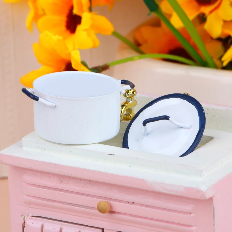 1:12 Dollhouse Miniature Boiler Cooking Soup Pot with Lid Cookware Kitchen Utensils Model Decor Toy Doll House Accessories