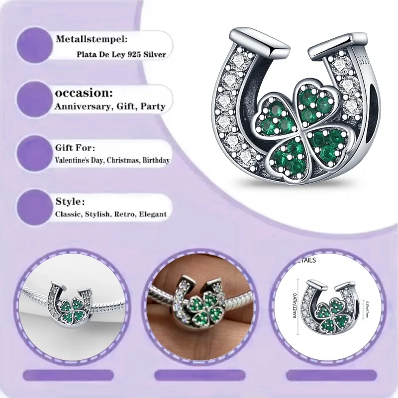 

Оригинальный кулон-шарм из чистого серебра 925 пробы, U-образная подкова с клевером, украшение для создания женских модных ювелирных изделий