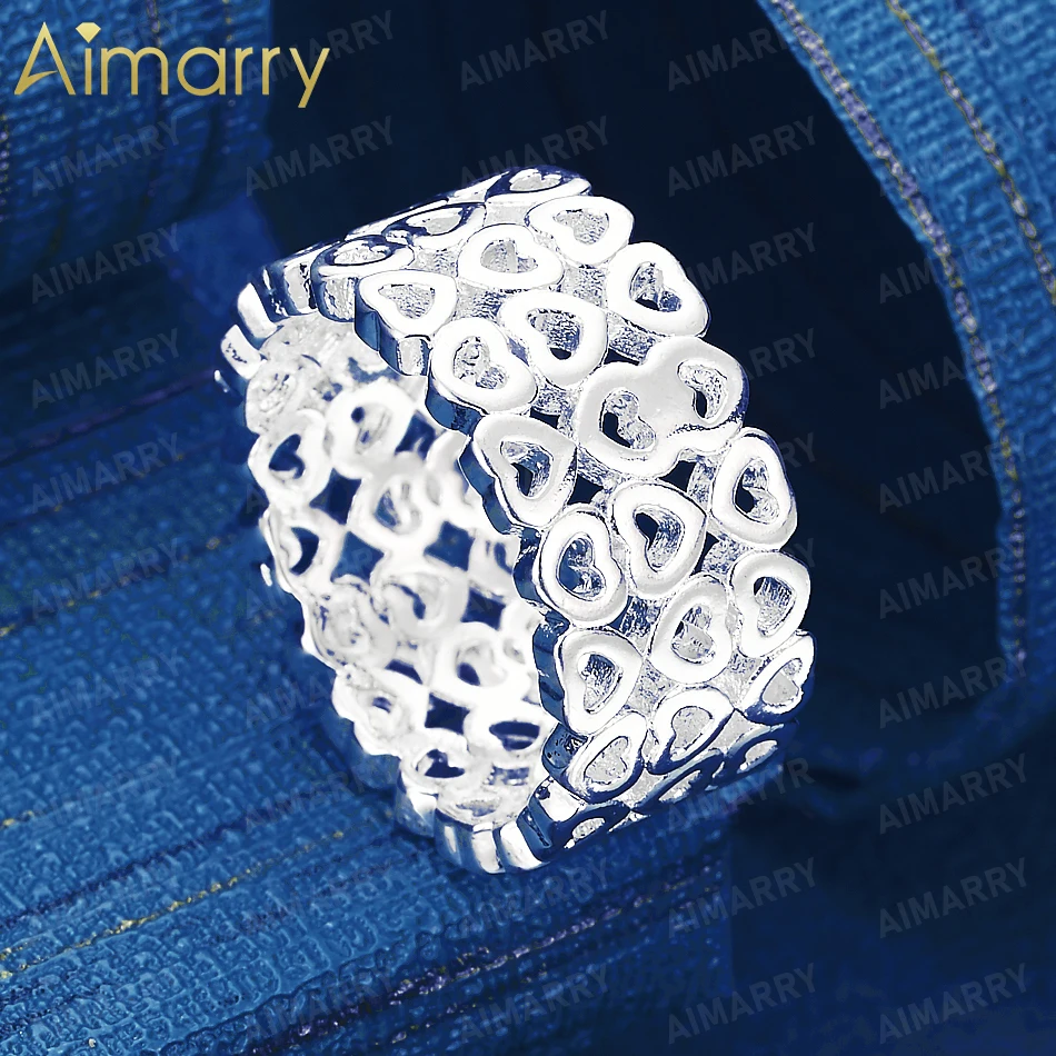 925 Sterling Silver 7-10# Multi-layer Hollow Heart Wide Ring for Women's Parties Banquets Weddings High-quality Fashion Jewelry