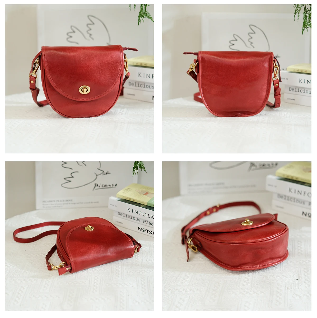 حقيبة كروس للسيدات من الجلد الطبيعي الفاخر غير الرسمي حقيبة كتف نسائية مصنوعة يدويًا من جلد البقر الحقيقي #5