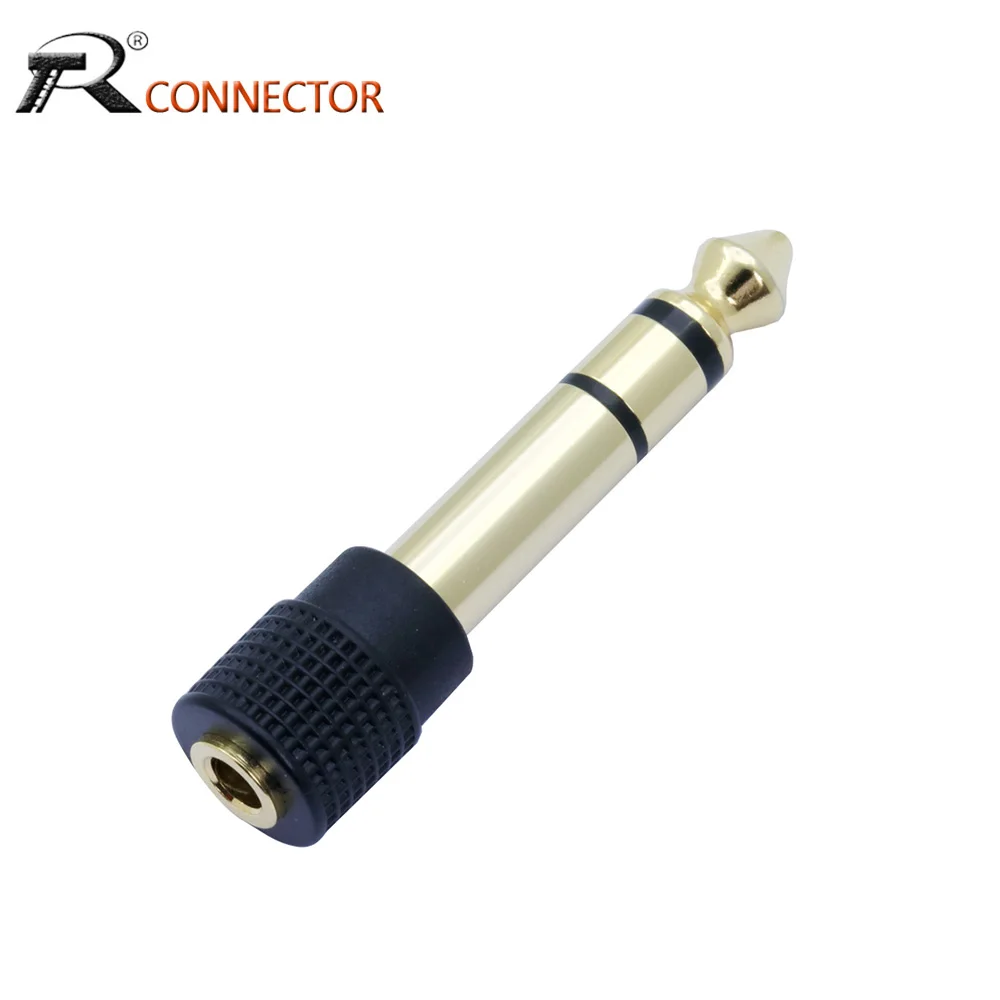 1pc Microphone Speaker Plug Audio 6.35mm Male Plug to jack 3.5mm 3Poles Gold Plated Female Socket Speaker Adapter