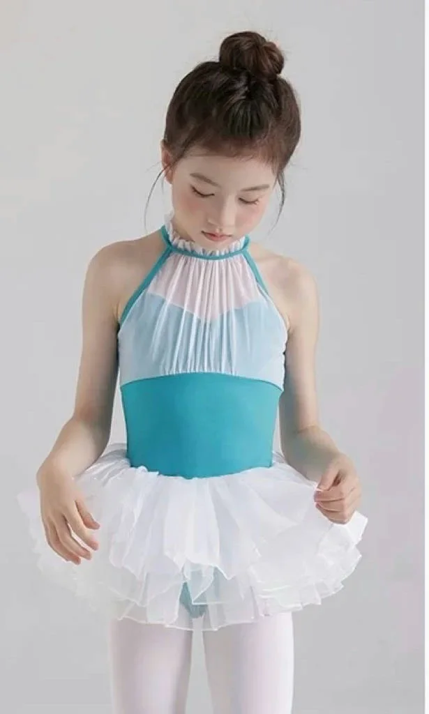 New Girl Dance Ballet Practice Clothes Dance Swimwear Gymnastics Leotards Neck-hanging Girls' Mesh Yarn Basic Training Outfits
