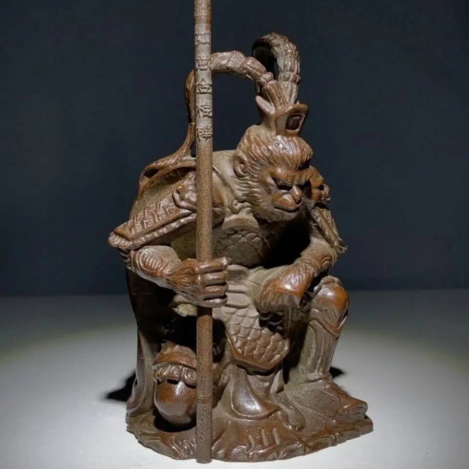Antique Sun Wukong Statue Monkey King Brass Figurine Feng Shui Decoration