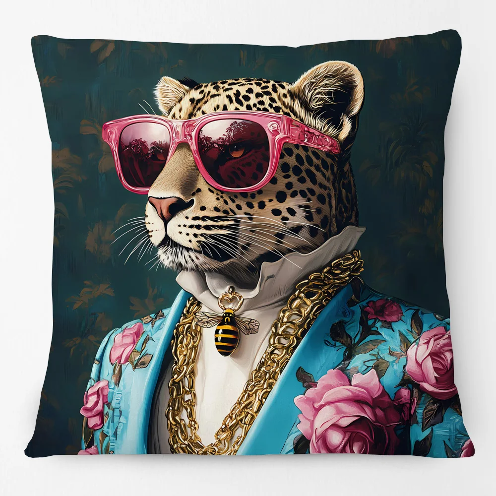 European Fashion Leopard Rabbit Fox Tiger Smoking Lion Animals Portrait Cushion Covers Pillowcase For Sofa