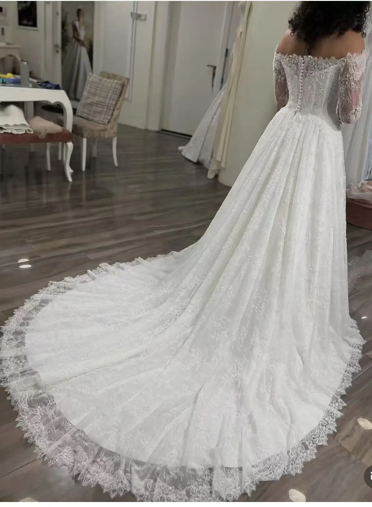 Eleghant princess wedding dress off shoulder long sleeve lace white bride dress customized Robe de mariée