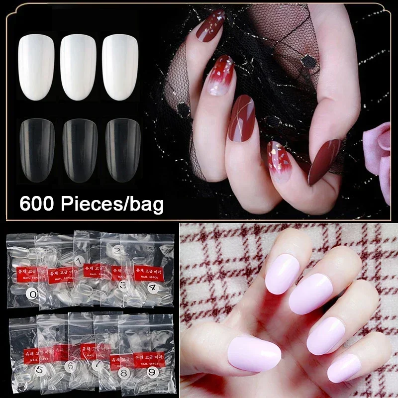 600Pcs/bag Short Nails Round Shape False Nail Tips Full Cover Fake Nail Art Tips Acrylic Press On Nails Art Manicure Tools